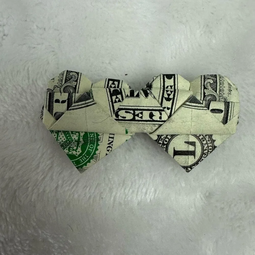 Origami Double Heart Dollar Bill Artsy Gift‎ Easter Basket Cute Hand Folded